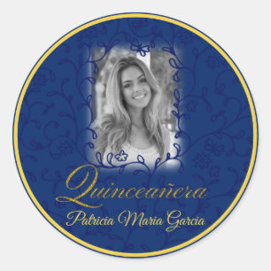 Pegatina Redonda Fotografía azul real quinceañera de las viñas flor