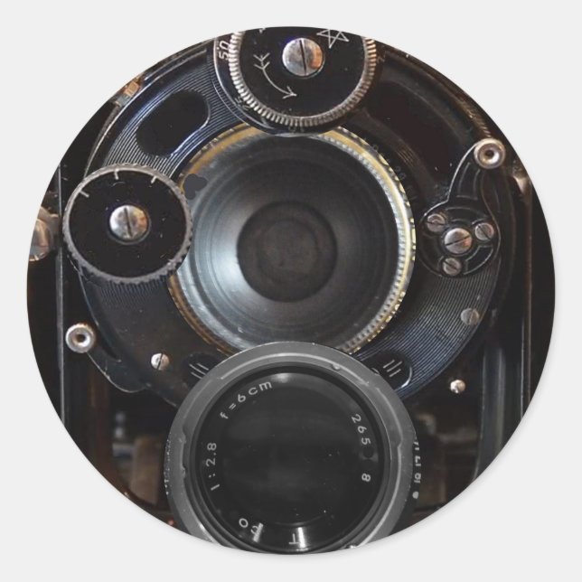 Pegatina Redonda Fotografía de cámara antigua Película de lente ven (Anverso)