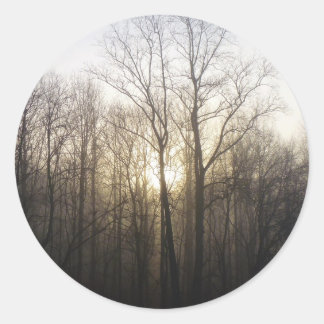 Pegatina Redonda Fotografía de la naturaleza del amanecer de niebla