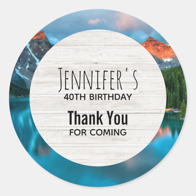 Pegatina Redonda Fotografía de Montaña y Lago Escénico Gracias (Anverso)