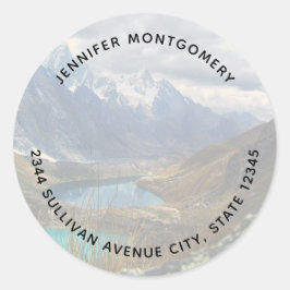 Pegatina Redonda Fotografía de Montañas Alpinas Escénicas - Direcci
