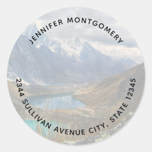 Pegatina Redonda Fotografía de Montañas Alpinas Escénicas - Direcci