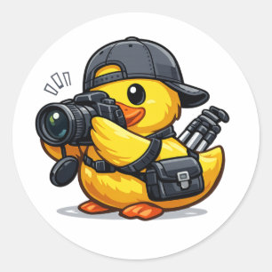 Pegatina Redonda Fotógrafo de Pato de Goma