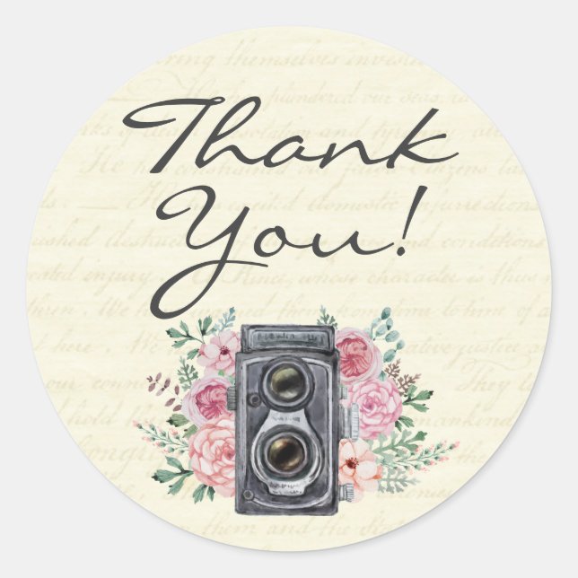 Pegatina Redonda Fotógrafo fotográfico de época Gracias (Anverso)