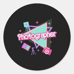 Pegatina Redonda Fotógrafo Retro Rosa Fotografía Hombres Mujeres Ch