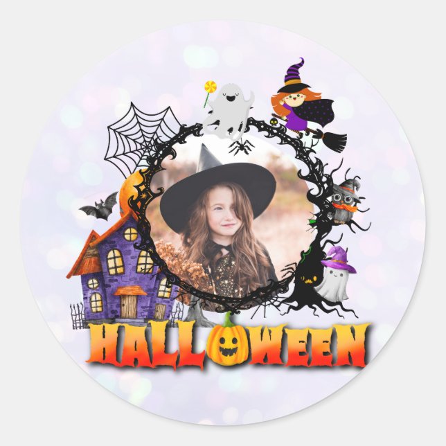 Pegatina Redonda Fotograma negro personalizado Noche de Halloween (Anverso)