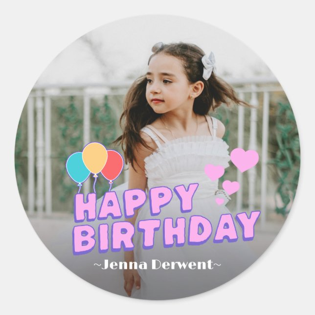 Pegatina Redonda Fotos Cumpleaños Personalizado (Anverso)