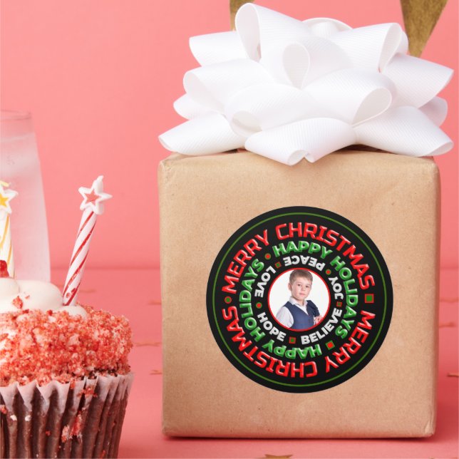 Pegatina Redonda Fotos de Feliz Navidad Felices Fiestas Personaliza (Fiesta)