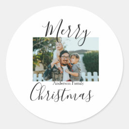 Pegatina Redonda Fotos de la familia Feliz Navidad, moderno, elegan
