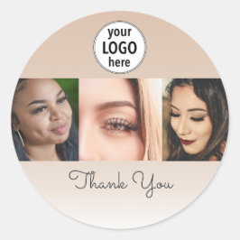 Pegatina Redonda Fotos de Logo Minimalista Beige Blush Gracias
