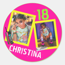 Pegatina Redonda Fotos de Neon Hip Hop de Flashback de 80's|90 cump