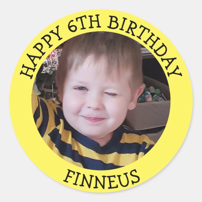 Pegatina Redonda Fotos, edad y nombre personalizados Cumpleaños (Anverso)