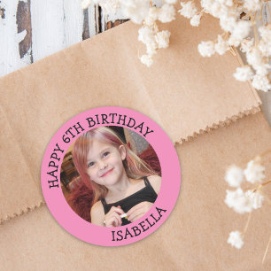 Pegatina Redonda Fotos, edad y nombre personalizados Cumpleaños