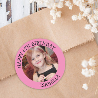 Pegatina Redonda Fotos, edad y nombre personalizados Cumpleaños