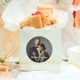 Pegatina Redonda Fotos Elegantes Personalizadas y Fecha de Boda