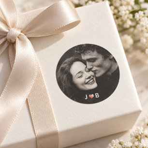 Pegatina Redonda Fotos Personalizadas Boda Iniciales Personalizadas