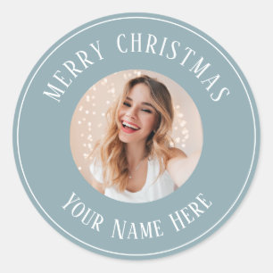 Pegatina Redonda Fotos personalizadas de Feliz Navidad para tarjeta