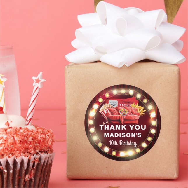 Pegatina Redonda Fotos personalizado Noche de Cine Cumpleaños (Fiesta)