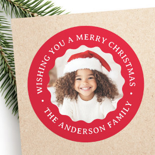 Pegatina Redonda Fotos rojas de la ola navideña