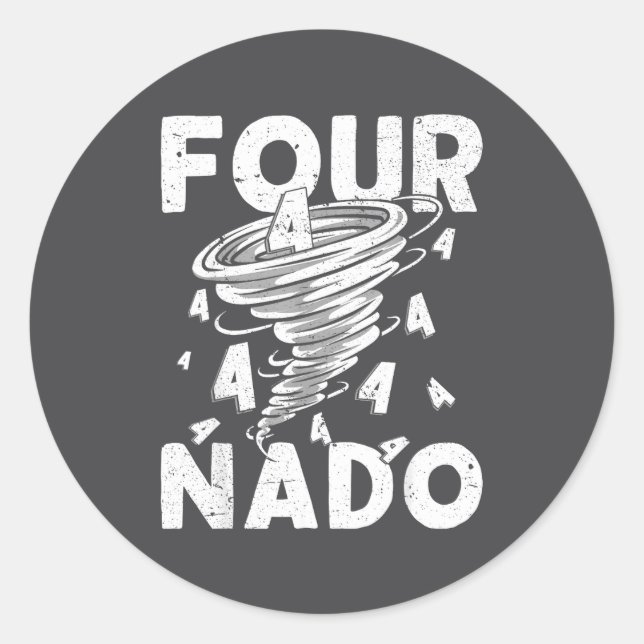Pegatina Redonda Four Nado Fournado 4th Birthday 4 Years Old  (Anverso)