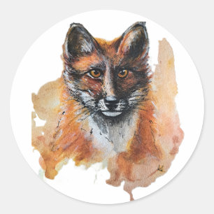Pegatina Redonda Fox - Animal de Espíritu, Watercolor Totem Joga Gu