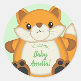 Pegatina Redonda Fox Baby Shower Woodland Animal