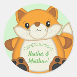 Pegatina Redonda Fox Baby Shower Woodland Animal