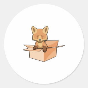 Pegatina Redonda Fox como bebé en caja