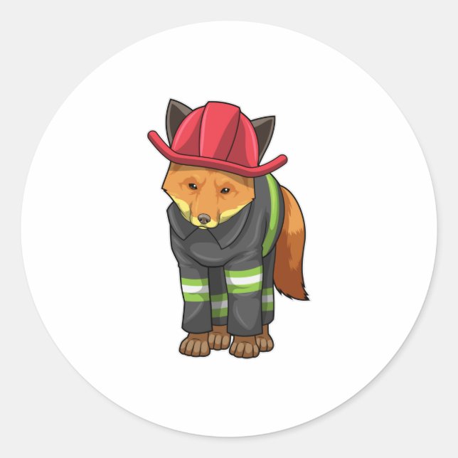 Pegatina Redonda Fox como bombero con casco (Anverso)