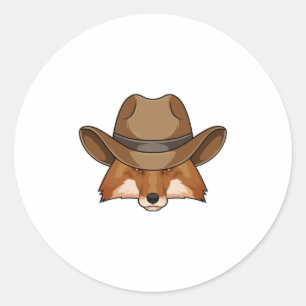 Pegatina Redonda Fox como Cowboy con Gorra