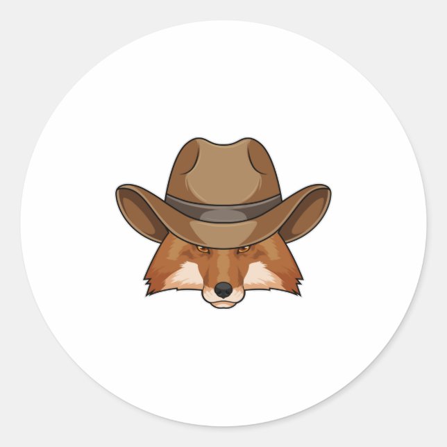 Pegatina Redonda Fox como Cowboy con Gorra (Anverso)