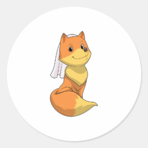 Pegatina Redonda Fox como novia con velo