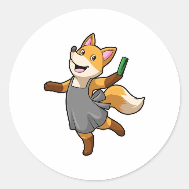 Pegatina Redonda Fox como peluquero con tijeras (Anverso)