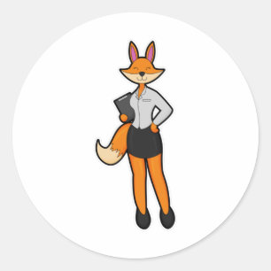 Pegatina Redonda Fox como secretario con Notepad