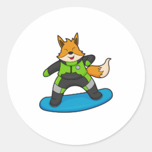 Pegatina Redonda Fox como Snowboarder con Snowboard