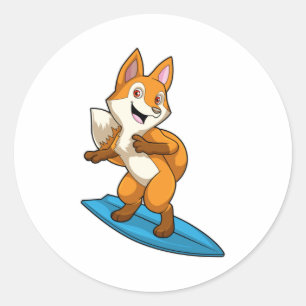 Pegatina Redonda Fox como surfista con Surfboard