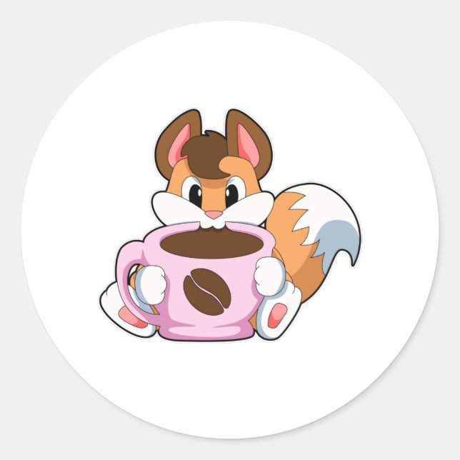 Pegatina Redonda Fox con Copa de Café (Anverso)