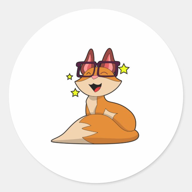 Pegatina Redonda Fox con gafas (Anverso)