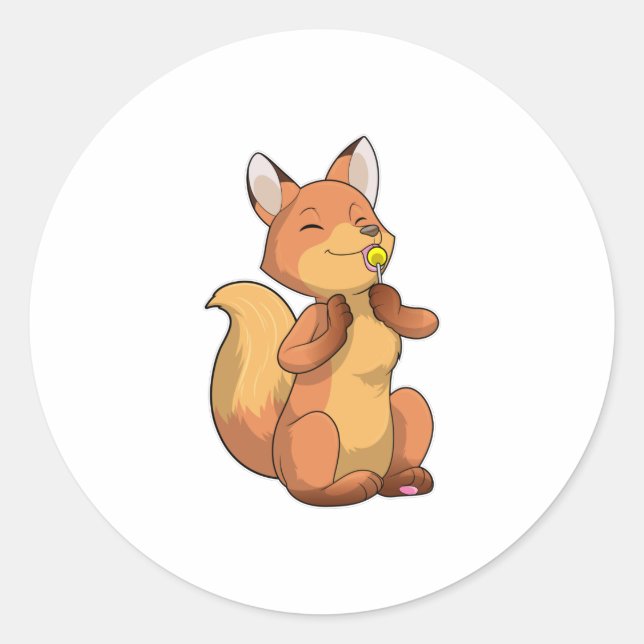 Pegatina Redonda Fox con Lollipop (Anverso)