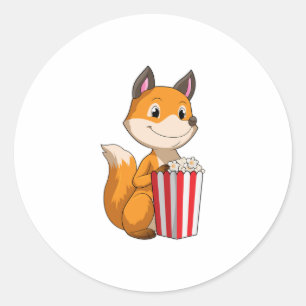 Pegatina Redonda Fox con Popcorn