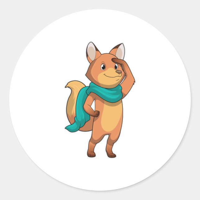 Pegatina Redonda Fox con Scarf (Anverso)