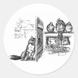 Pegatina Redonda Fox Eavesdrop on Chickens