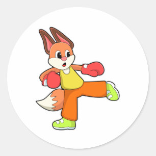 Pegatina Redonda Fox en artes marciales Boxeo con guantes de boxeo