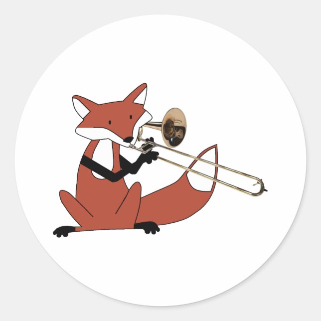 Pegatina Redonda Fox jugando al trombón (Anverso)