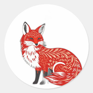 Pegatina Redonda Fox nórdica con patrones de hojas