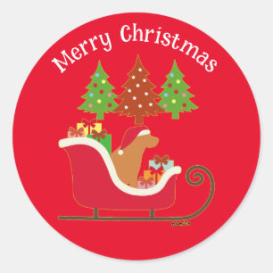 Pegatina Redonda Fox Red Labrador Silhouette Navidades Sleigh Red
