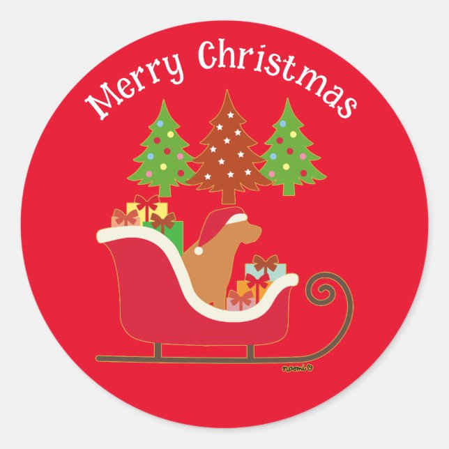 Pegatina Redonda Fox Red Labrador Silhouette Navidades Sleigh Red (Anverso)