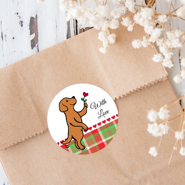 Pegatina Redonda Fox Red Labrador Tiny Heart Flower Valentine (Fox Red Labrador Tiny Heart Flower Valentine Stickers for Labrador Owners.  Sweet Cartoon design.)