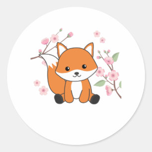 Pegatina Redonda Fox Sweet Animals For Kawaii Foxes