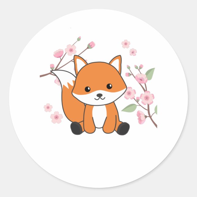 Pegatina Redonda Fox Sweet Animals For Kawaii Foxes (Anverso)